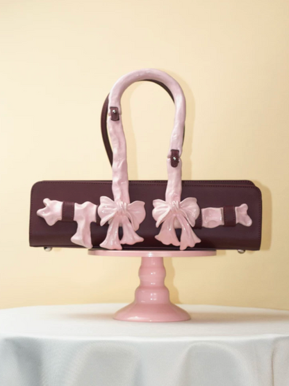 Glossy Bow Handle Handbag