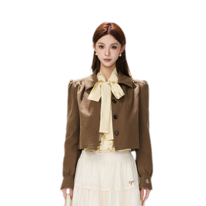 Vintage Puff Sleeve Cropped Jacket