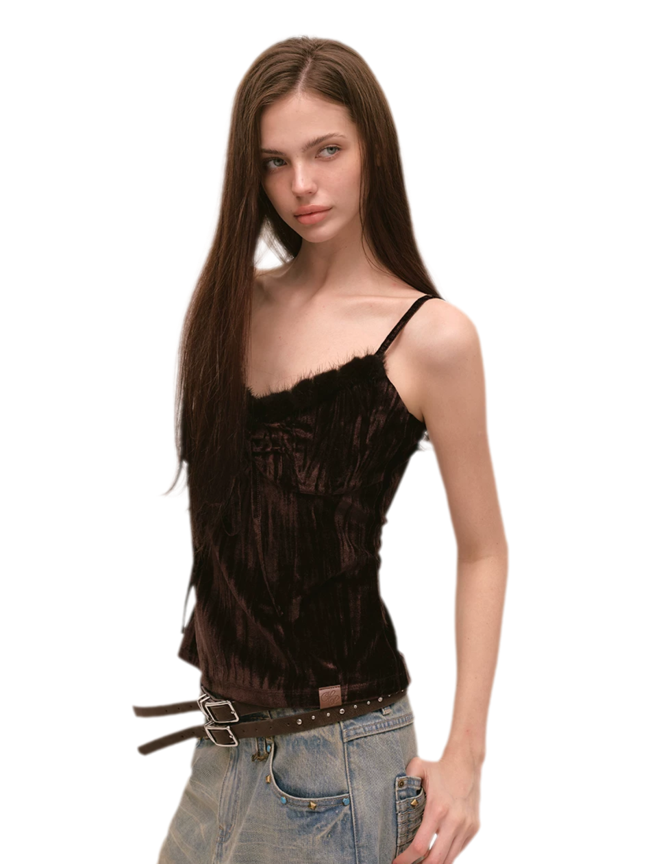 Embossed Pleated Velvet Cami Top