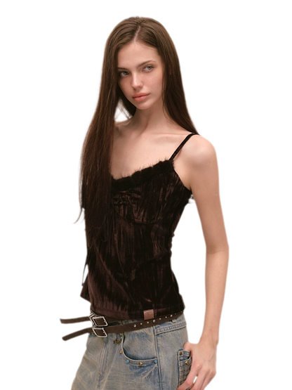 Embossed Pleated Velvet Cami Top