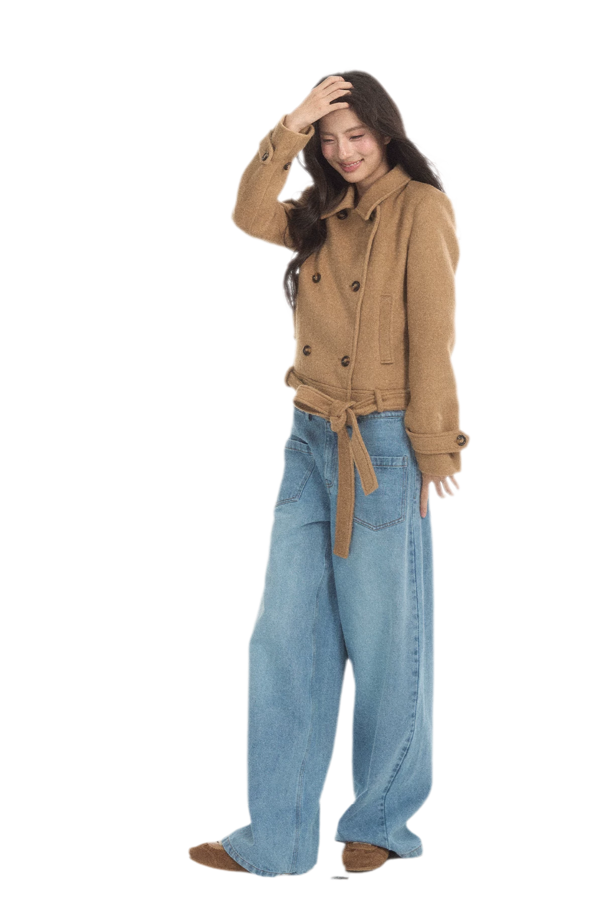 Wool Double-Breasted Cropped Coat