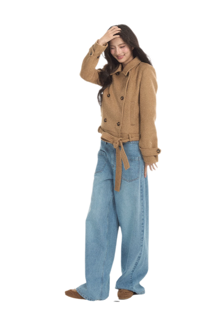 Wool Double-Breasted Cropped Coat