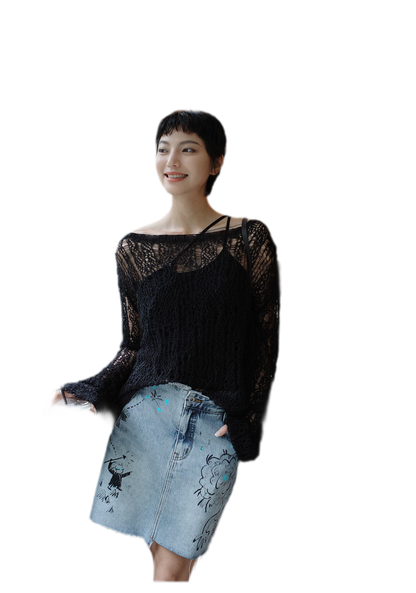 Washed Graffiti A-Line Denim Skirt