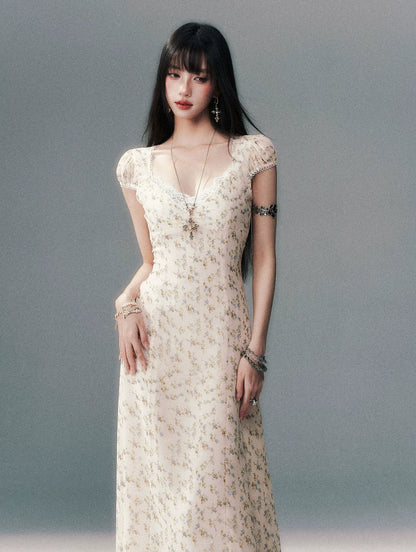 Lace V-Neck Long Dress