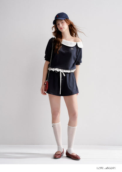 Vintage Polka Dot Asymmetric Short Sleeve Sweatshirt