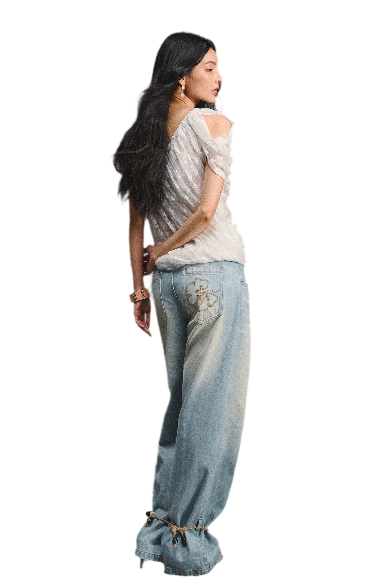Lace Ruched Asymmetric Top