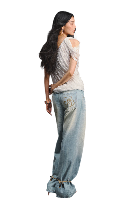 Lace Ruched Asymmetric Top
