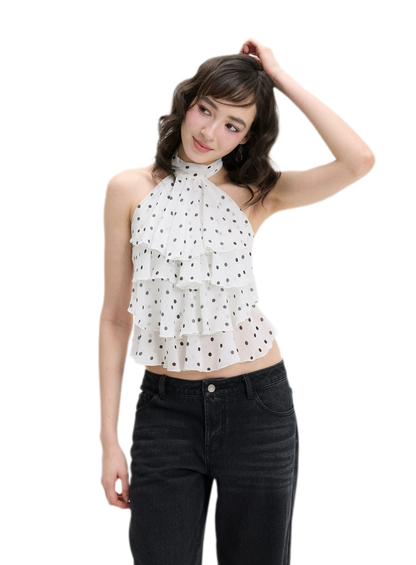 Polka-Dot Ruffle Halter Top