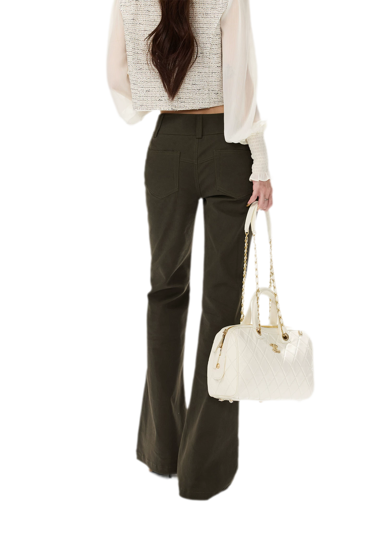 Low-Rise Metal-Button Flare Pants