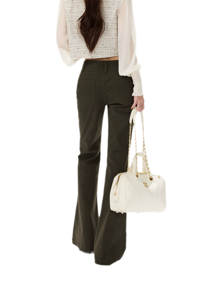 Low-Rise Metal-Button Flare Pants