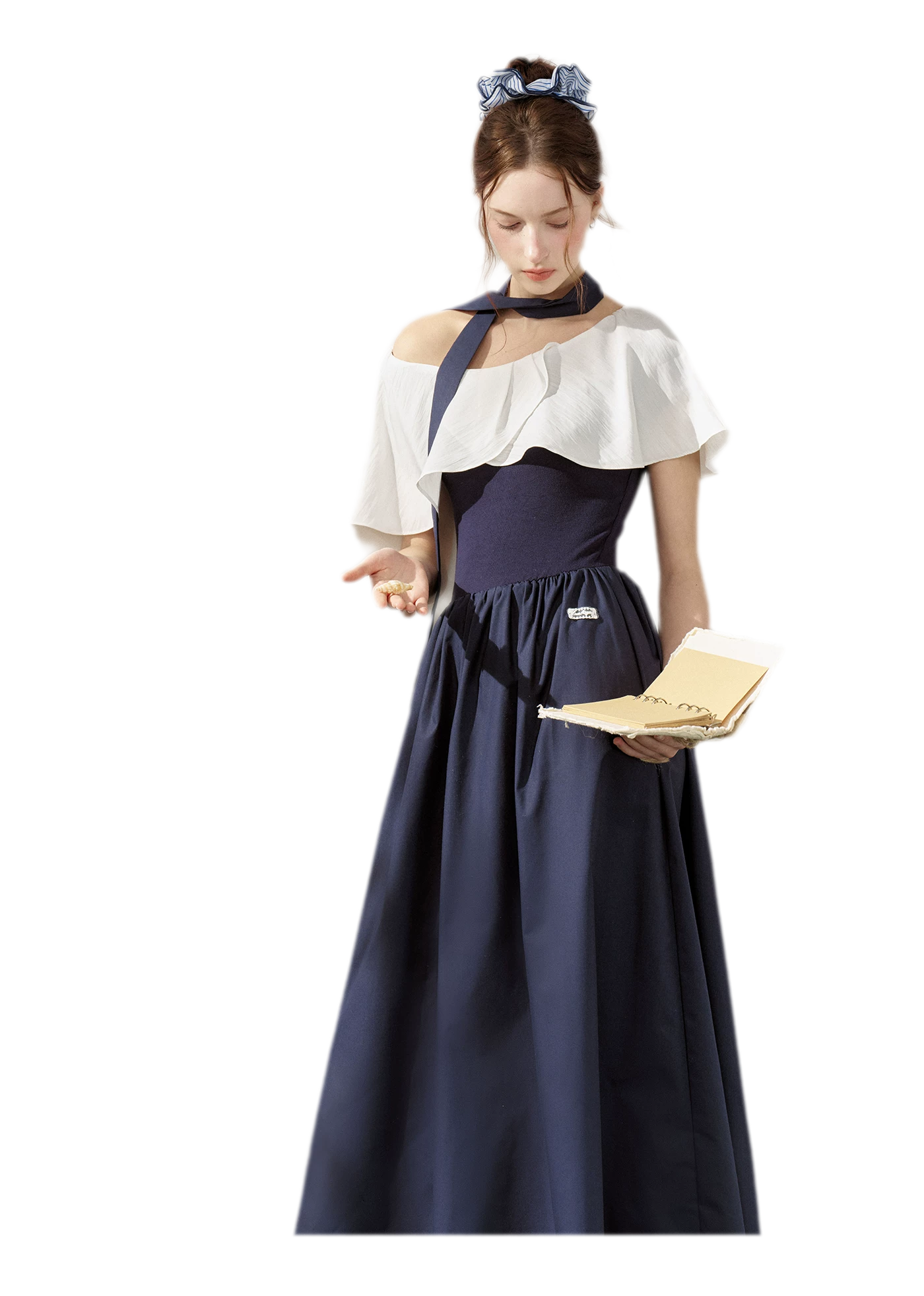 Cape Ribbon Ruffle Dress