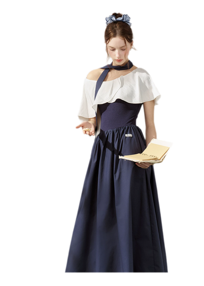 Cape Ribbon Ruffle Dress