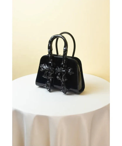 Glossy Bow Structured Handbag