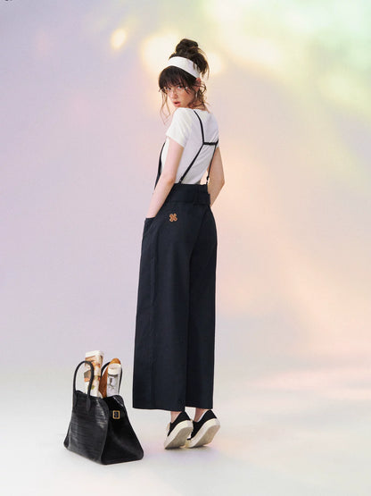 Square Neck Lace-Panel Slim T-shirt