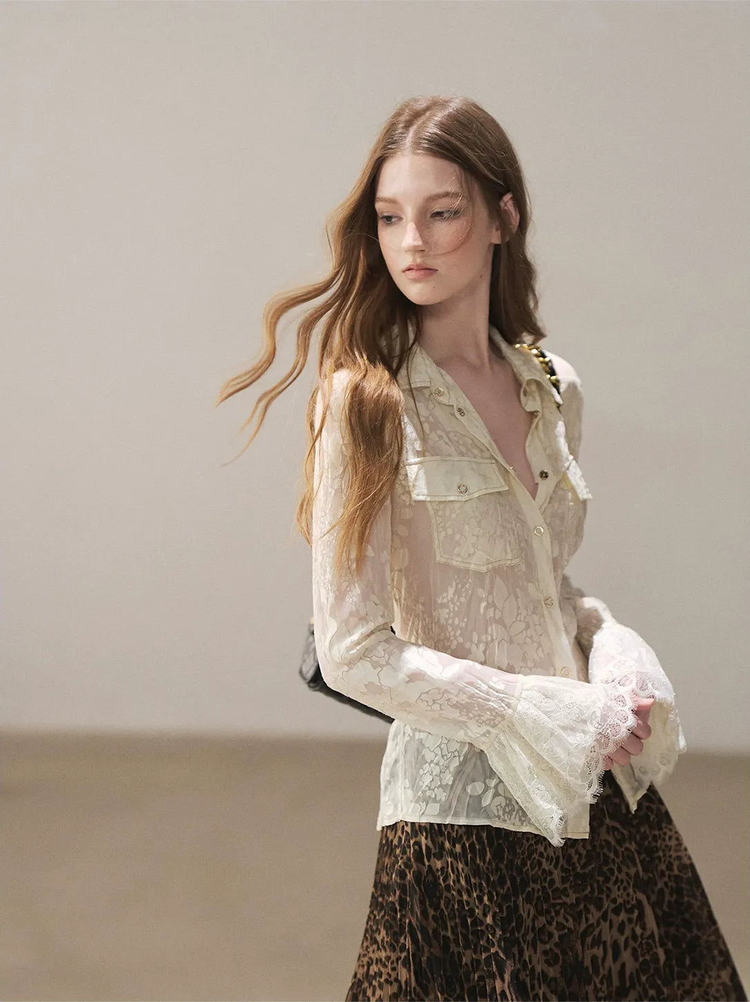 Burnout Jacquard Tailored Chiffon Shirt