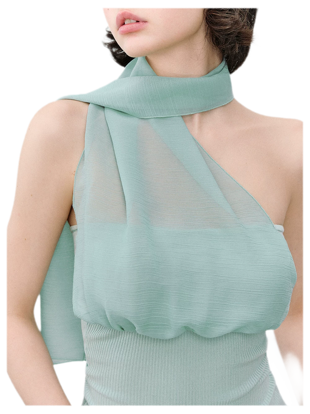 Mesh Scarf-style Tencel Knit Tube Top