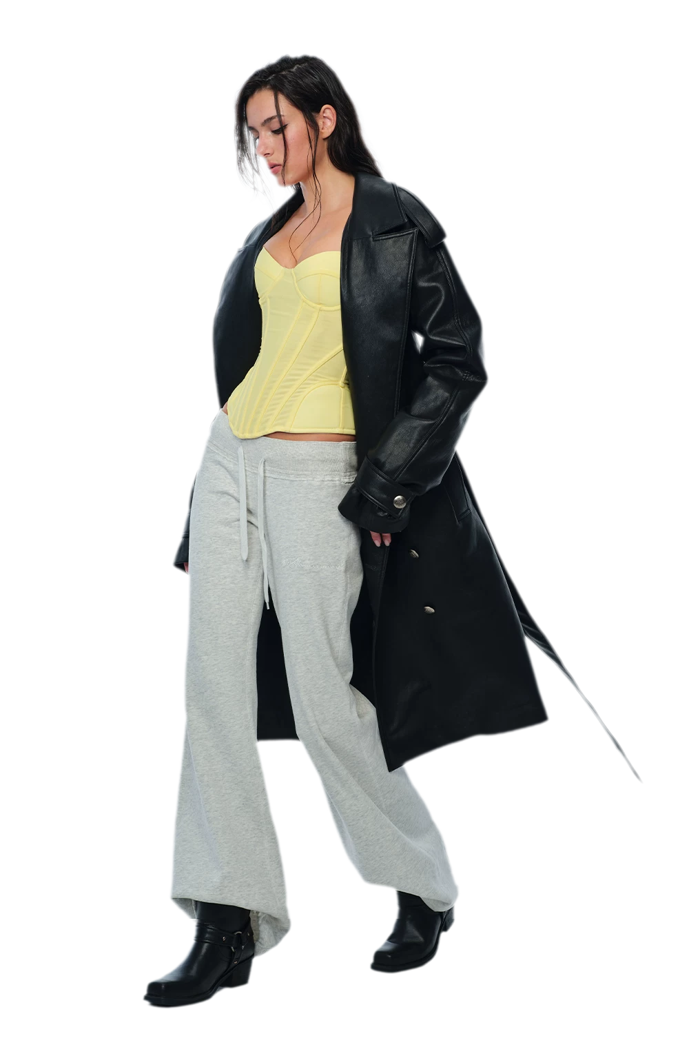 PU Leather Belted Trench Coat