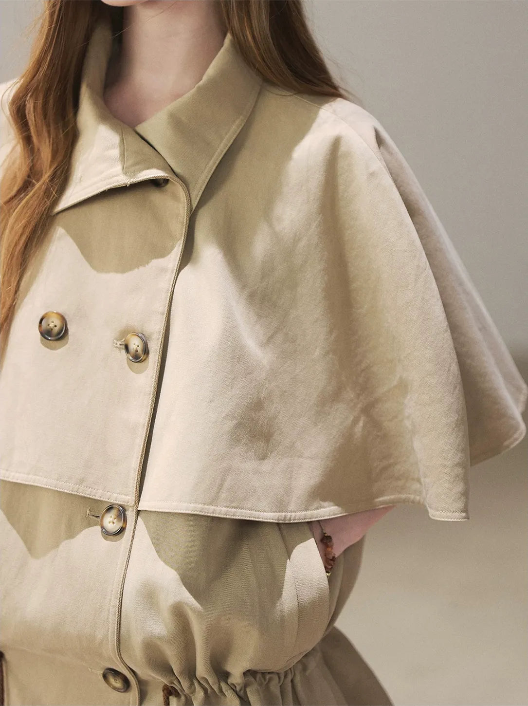 Drawstring Cape Trench Coat
