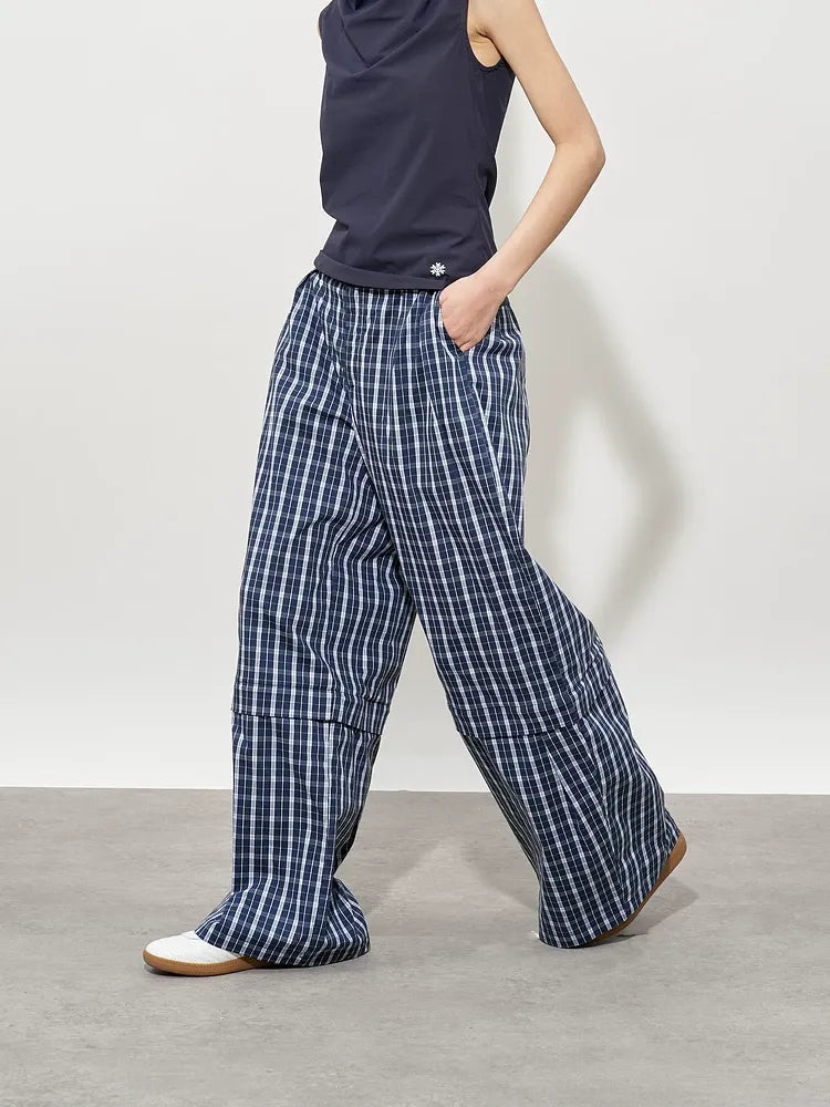 Detachable Check Straight-Leg Trousers