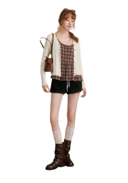 Textured Plaid Lace Top