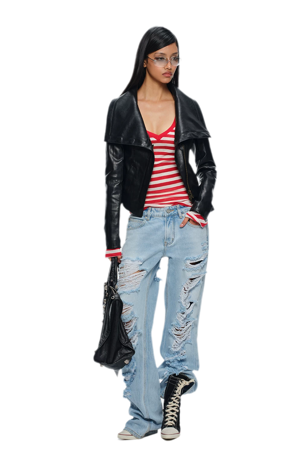Wool V-Neck Striped T-Shirt