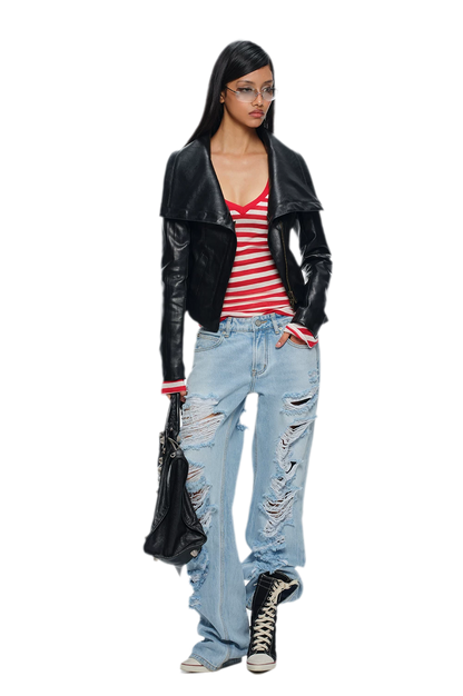 Wool V-Neck Striped T-Shirt