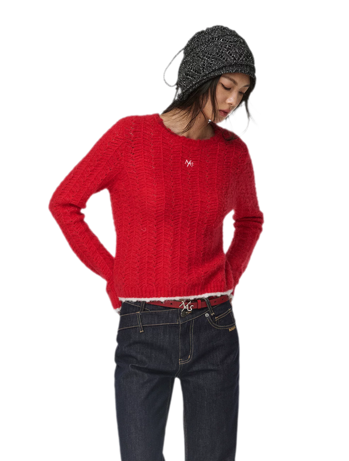 Gorro de punto grueso calado a rayas