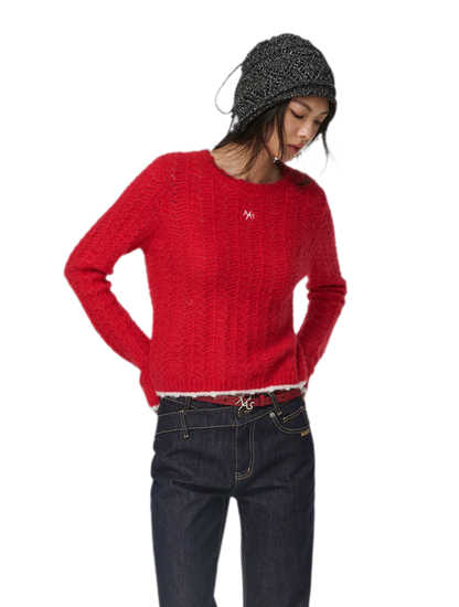 Gorro de punto grueso calado a rayas