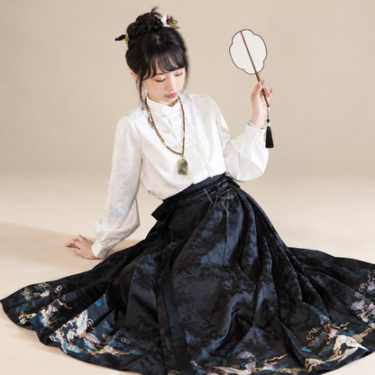 墨白 Ink White Jacquard Asymmetrical Stand-Collar