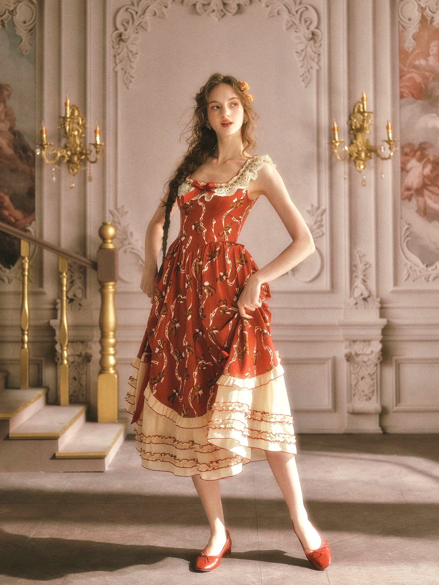 Bear Tomato Red Fishbone Dress