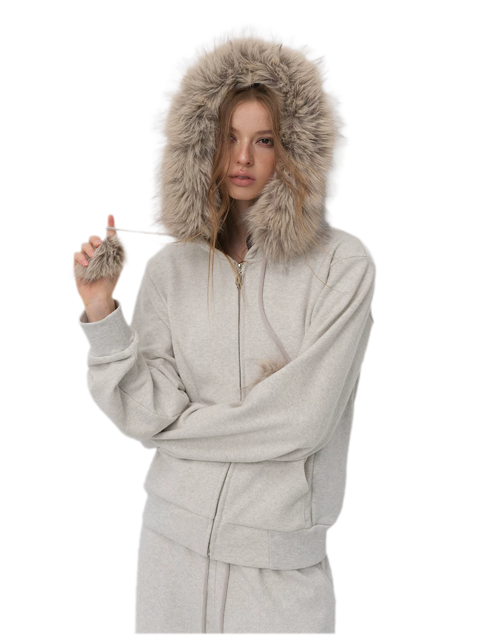 Contrast Fur Hooded Tracksuit