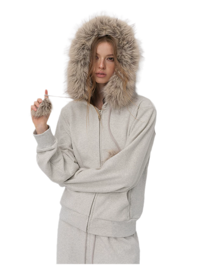 Contrast Fur Hooded Tracksuit