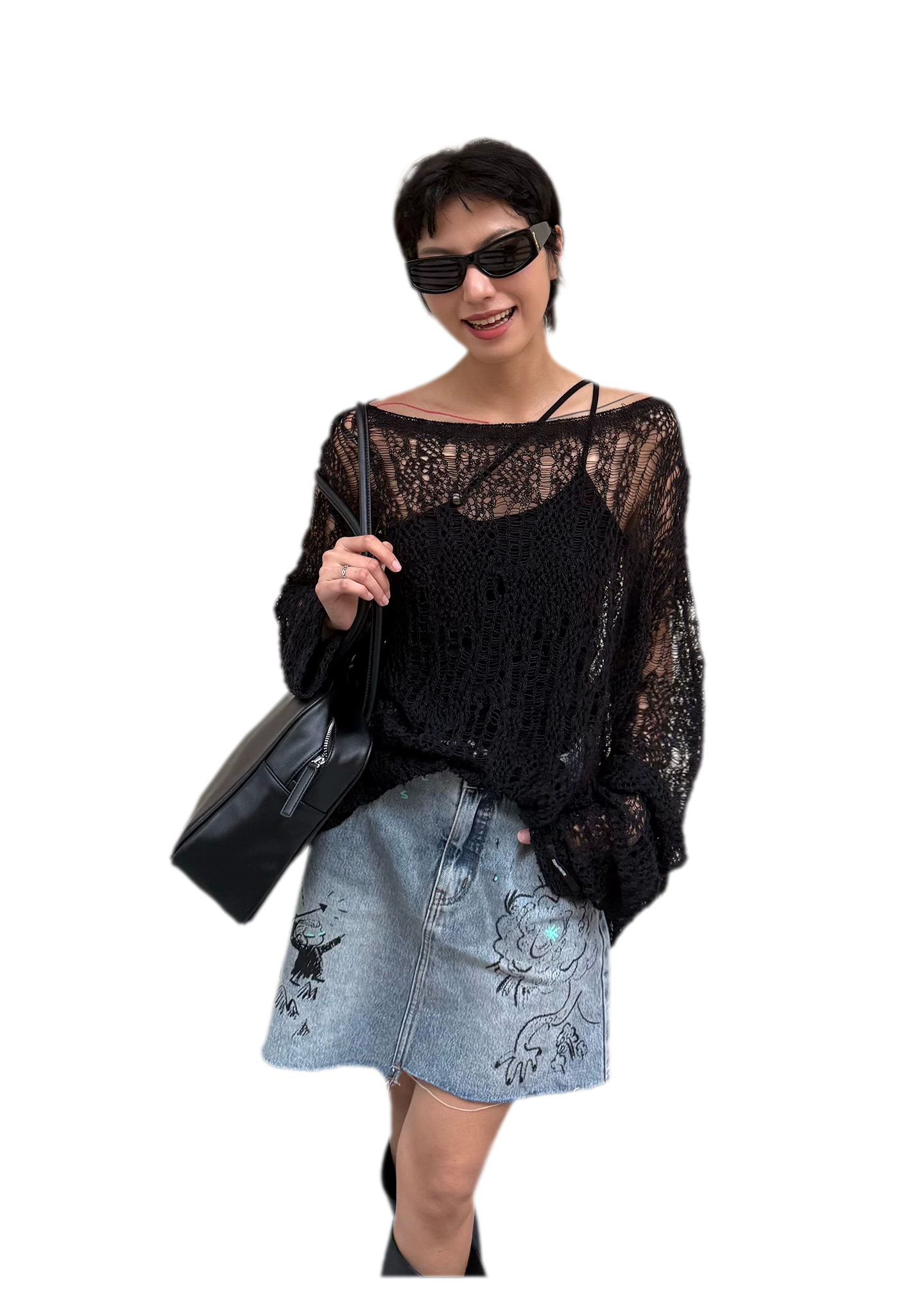 Washed Graffiti A-Line Denim Skirt