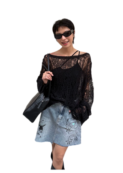 Washed Graffiti A-Line Denim Skirt