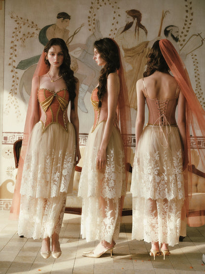 Gold Mesh Corset Dress Set
