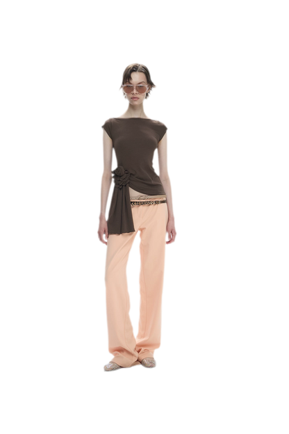 Asymmetric Flower Short Sleeve Top
