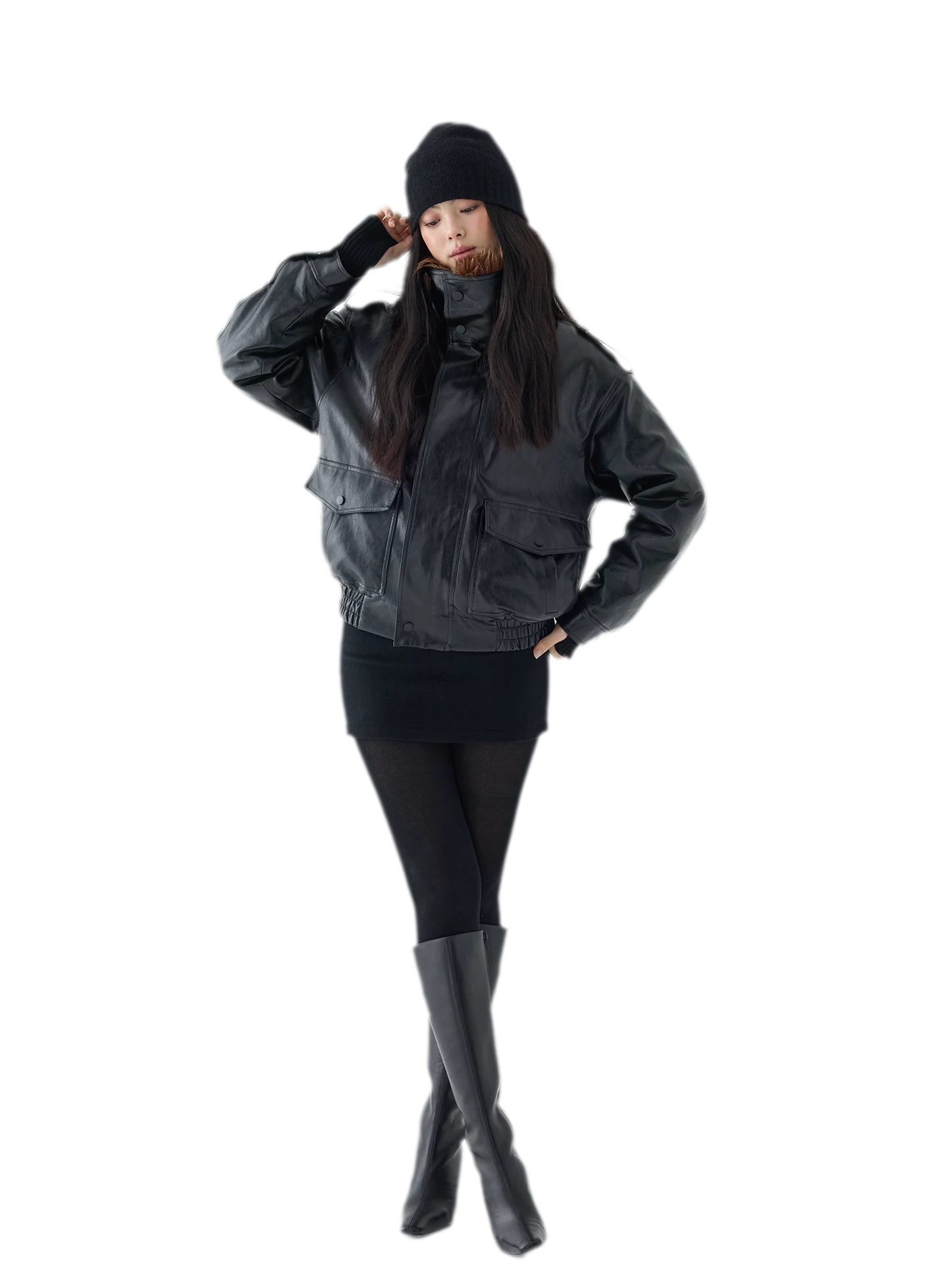 Oil-Wax Cropped PU Jacket