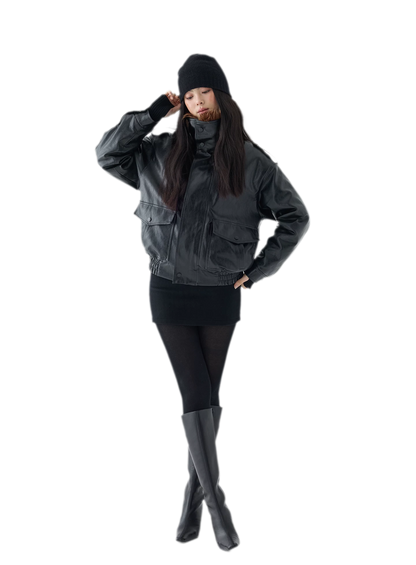 Oil-Wax Cropped PU Jacket