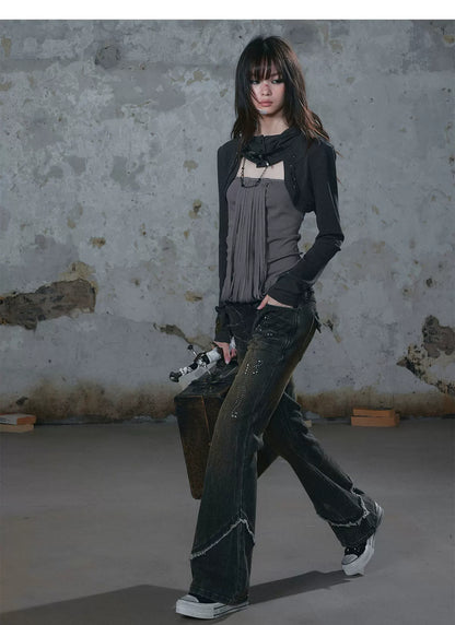 Distressed Hooded Knit Bustier Top