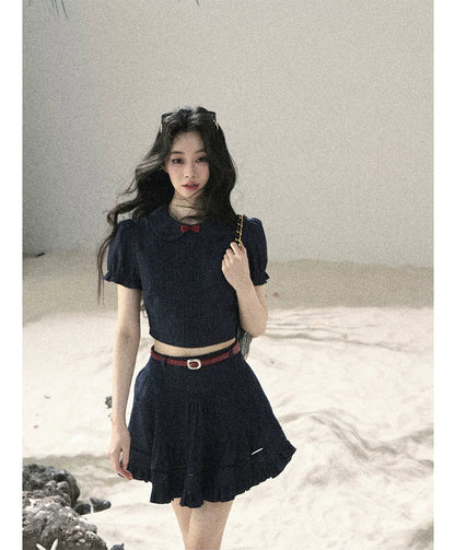 Seaside Pintuck Denim Set