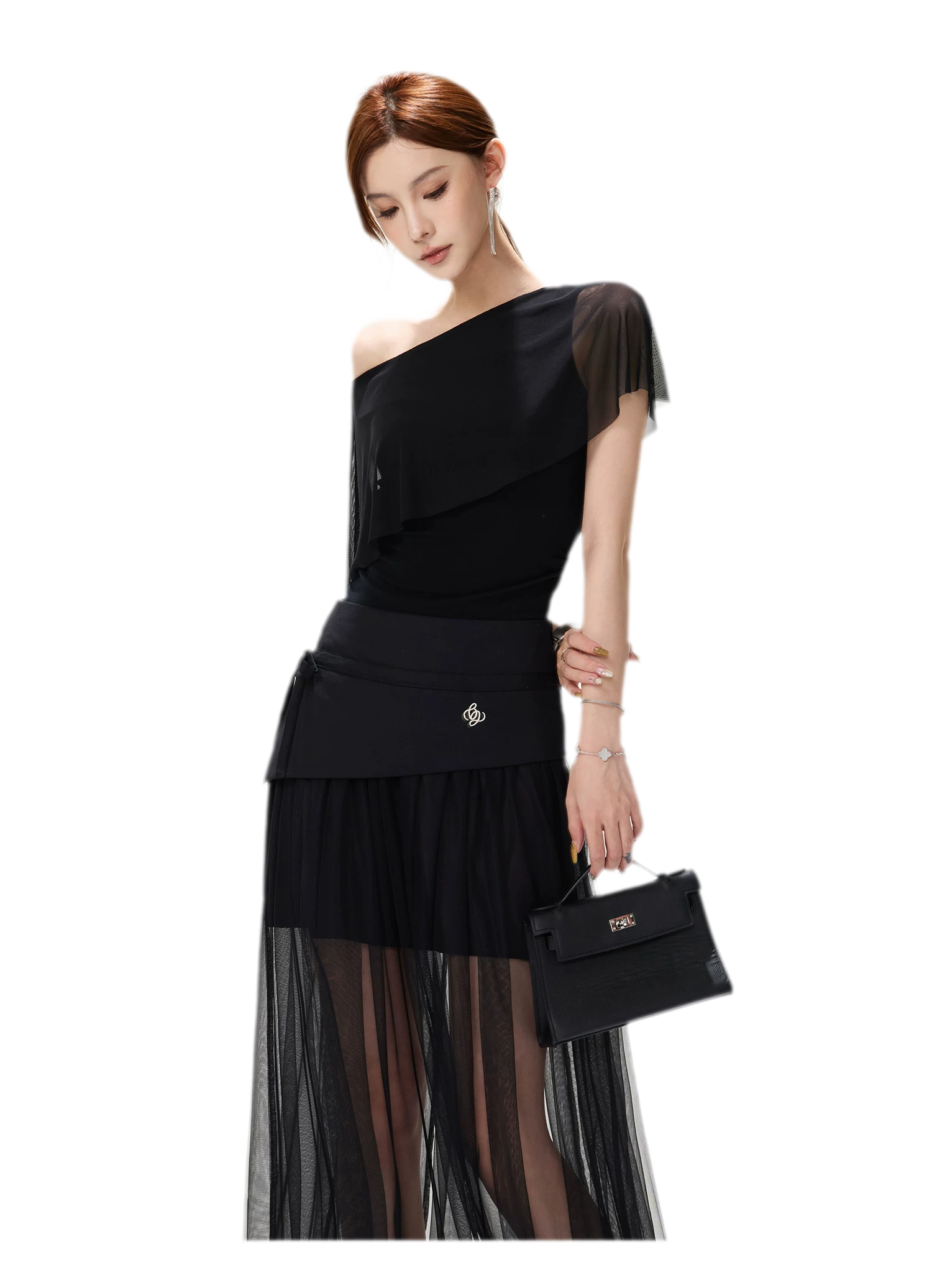 Sheer Layered Asymmetrical Maxi Skirt