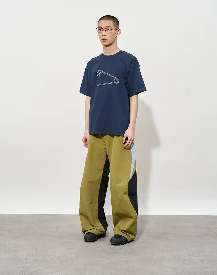 Pleated Color-Block Nylon Trousers