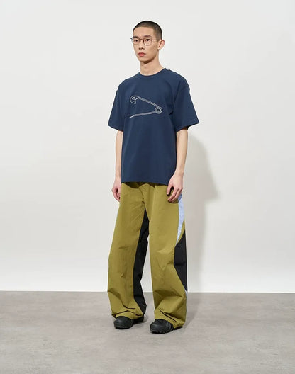 Pleated Color-Block Nylon Trousers