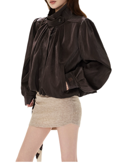 Veste courte froncée en cuir PU
