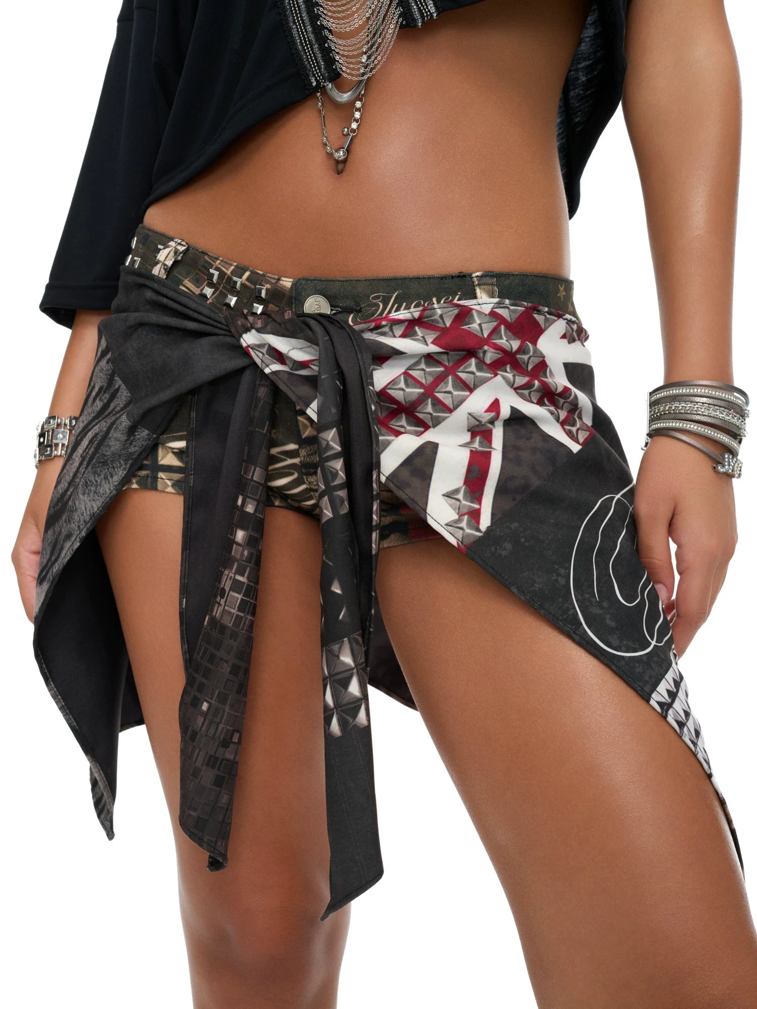 Vintage Union Jack Patchwork Studded Shorts