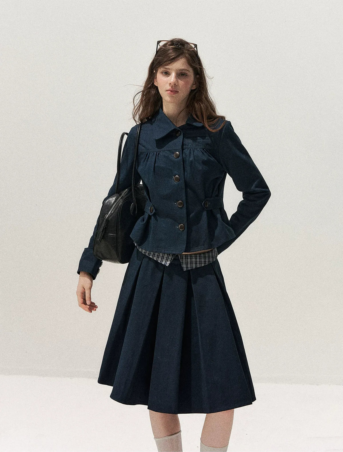 Washed Denim Pleated Set