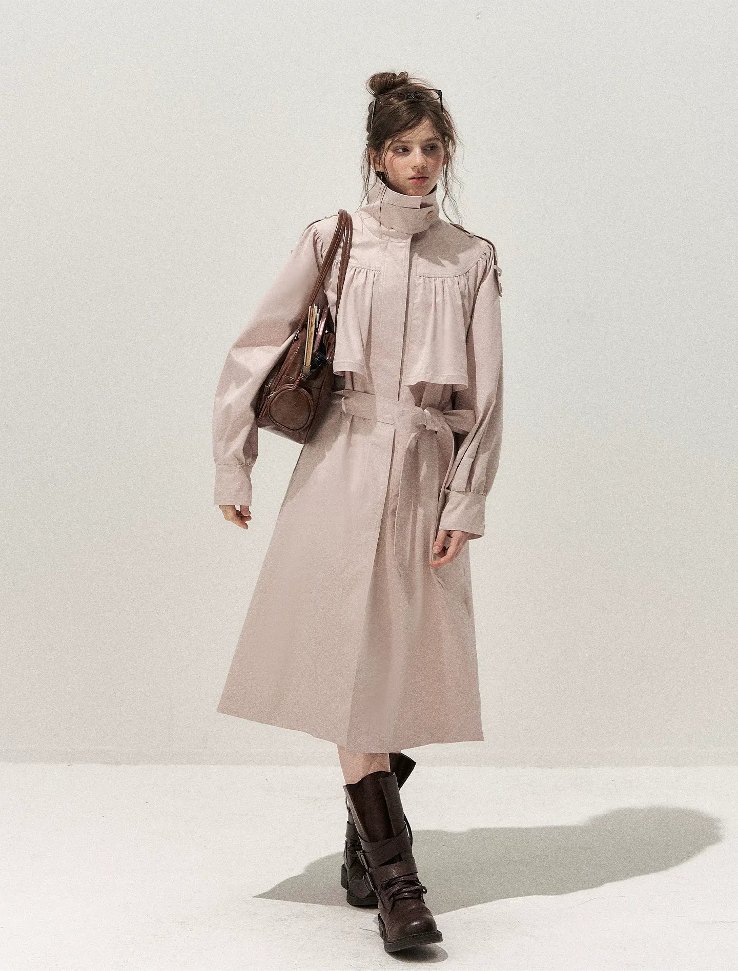 Gathered Cape Trench Coat