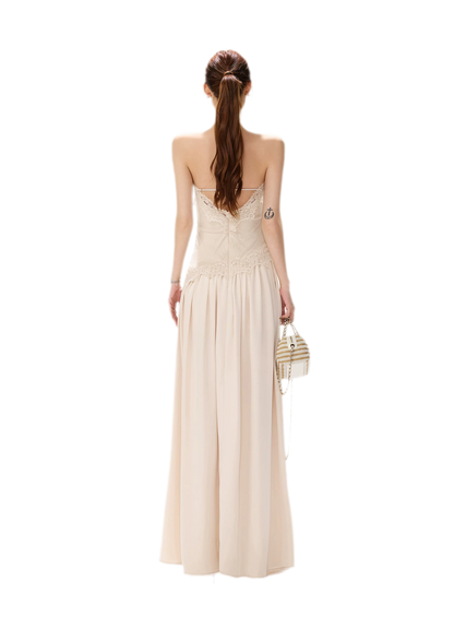 Lace Backless Satin Dress