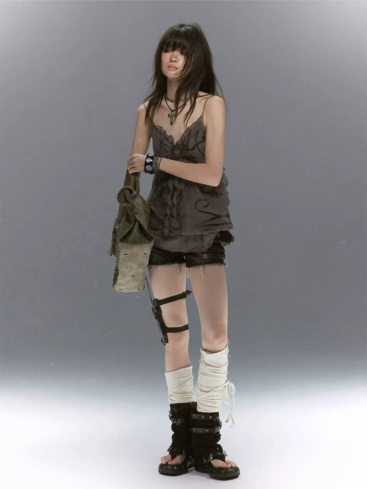 Graffiti Mesh Ruffle Camisole