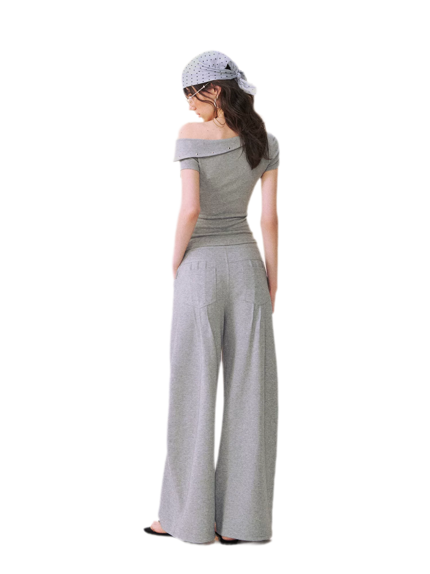 Asymmetric Off-Shoulder Tee Pants Set